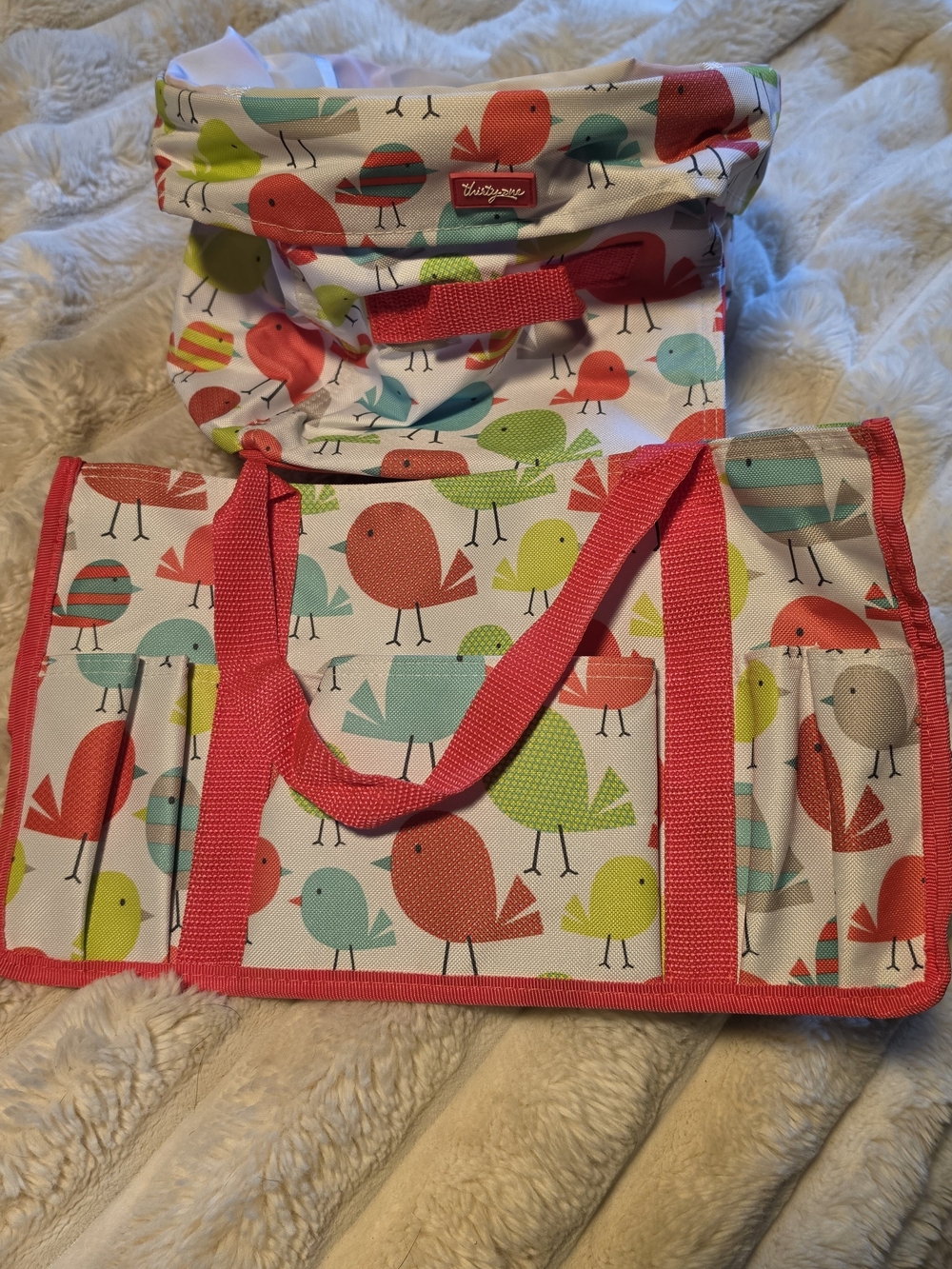 thirty-one Pink-Trim Bird Print Kids Tote and Organizer Set